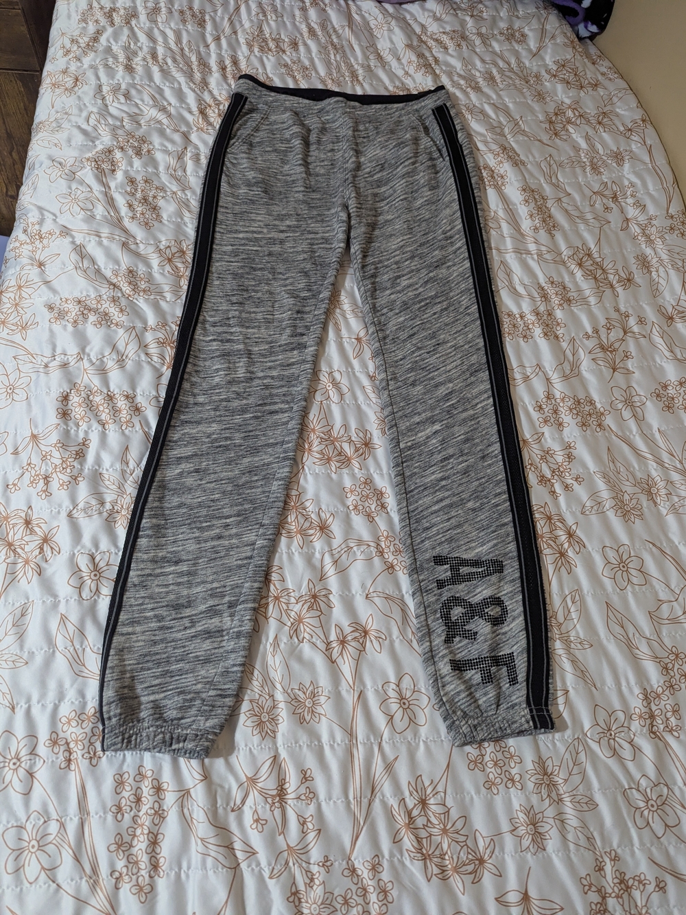 Abercrombie & Fitch Gray Heather Track Joggers with Black Side Stripes